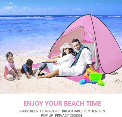Automatic Pop Up Beach Tent Instant Portable Quick Sun Shelter for 2-3 Persons (Pink) in Saudi Arabia