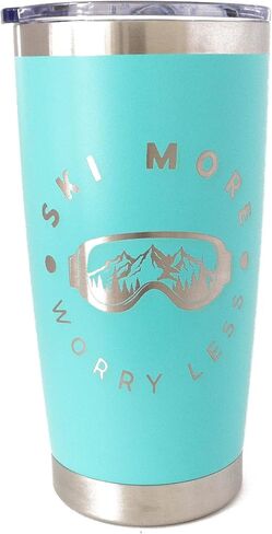 Ski More Worry Less 20oz Coffee Tumbler (Navy), Skiing Gifts for Men, To Go Travel Coffee Mug, Snow Ski Accessories in Saudi Arabia