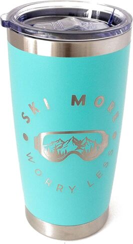 Ski More Worry Less 20oz Coffee Tumbler (Navy), Skiing Gifts for Men, To Go Travel Coffee Mug, Snow Ski Accessories in Saudi Arabia