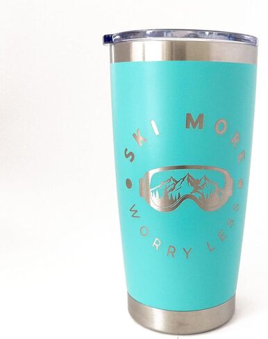 Ski More Worry Less 20oz Coffee Tumbler (Navy), Skiing Gifts for Men, To Go Travel Coffee Mug, Snow Ski Accessories in Saudi Arabia