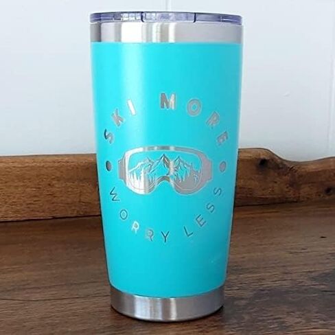 Ski More Worry Less 20oz Coffee Tumbler (Navy), Skiing Gifts for Men, To Go Travel Coffee Mug, Snow Ski Accessories in Saudi Arabia