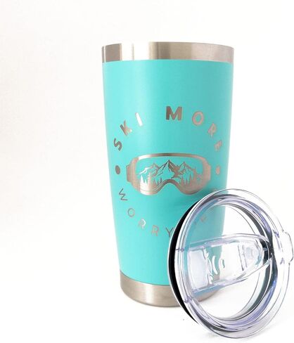 Ski More Worry Less 20oz Coffee Tumbler (Navy), Skiing Gifts for Men, To Go Travel Coffee Mug, Snow Ski Accessories in Saudi Arabia