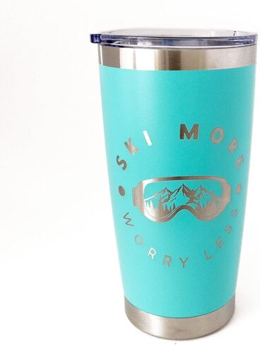 Ski More Worry Less 20oz Coffee Tumbler (Navy), Skiing Gifts for Men, To Go Travel Coffee Mug, Snow Ski Accessories in Saudi Arabia