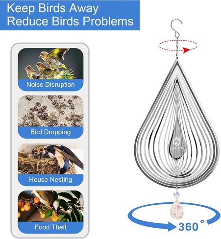 ثلاثية الأبعاد المغازل للرياح في الهواء الطلق تدفق الخفيفة ديكور حديقة المعادن ، ردع الطيور العاكسة للغاية للخارج ، منحوتات الرياح المتطابقة لتخويف الطيور بعيدا عن مزرعة الفناء الفناء (Square-Silver) in Saudi Arabia