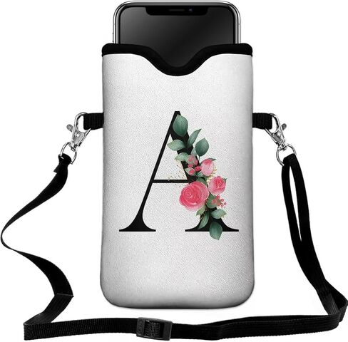 Cell Phone Sleeves Phone Bag Case Crossbody Neoprene Holder Lanyard Phone Pouch for iPhone 16 15 14 13 12 Series, Samsung S24 S23+ A35 - Letter_K in Kuwait