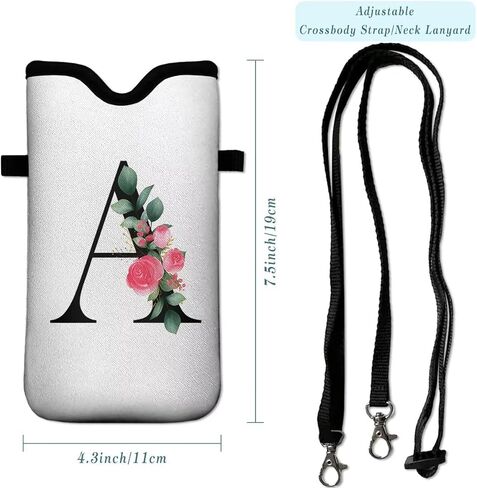 Cell Phone Sleeves Phone Bag Case Crossbody Neoprene Holder Lanyard Phone Pouch for iPhone 16 15 14 13 12 Series, Samsung S24 S23+ A35 - Letter_K in Kuwait