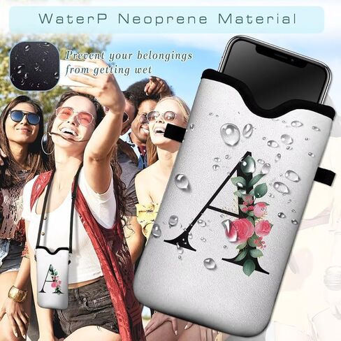 Cell Phone Sleeves Phone Bag Case Crossbody Neoprene Holder Lanyard Phone Pouch for iPhone 16 15 14 13 12 Series, Samsung S24 S23+ A35 - Letter_K in Kuwait