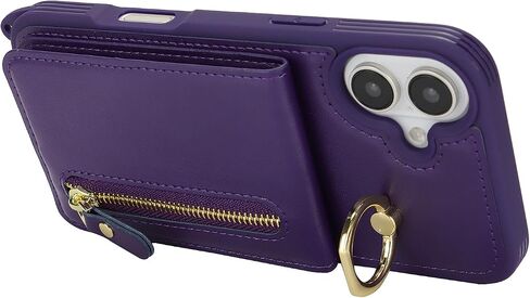 for iPhone 16 Plus Phone Case with Card Holder and Strap for Women, Crossbody Bag with Ring Stand Zipper Wallet Case for Apple16Plus Purse - Black in Kuwait
