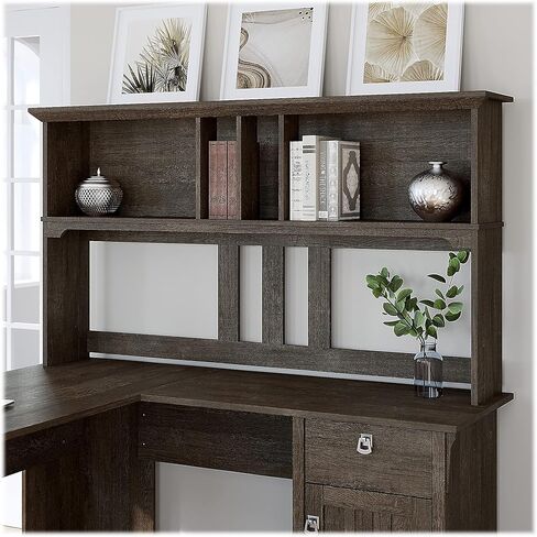 Bush Furniture Salinas 60W Hutch for L على شكل مكتب باللون الأسود القديم in Saudi Arabia