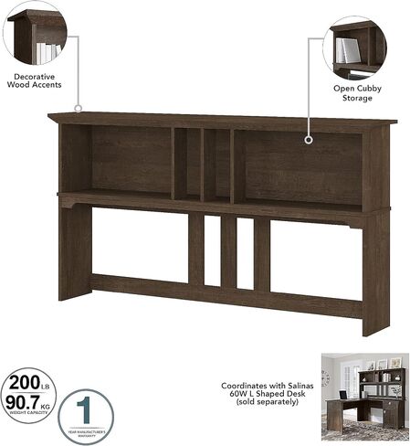 Bush Furniture Salinas 60W Hutch for L على شكل مكتب باللون الأسود القديم in Saudi Arabia