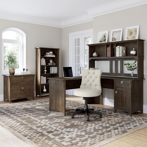 Bush Furniture Salinas 60W Hutch for L على شكل مكتب باللون الأسود القديم in Saudi Arabia