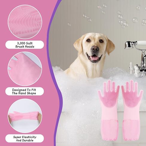 2-in-1 Dog Washing Gloves with Finger Toothbrush - Silicone Pet Bathing Gloves for Gentle Cleaning, Massaging & Shedding - Perfect for Dogs and Cats - Comfortable and Multifunctional Design in Saudi Arabia
