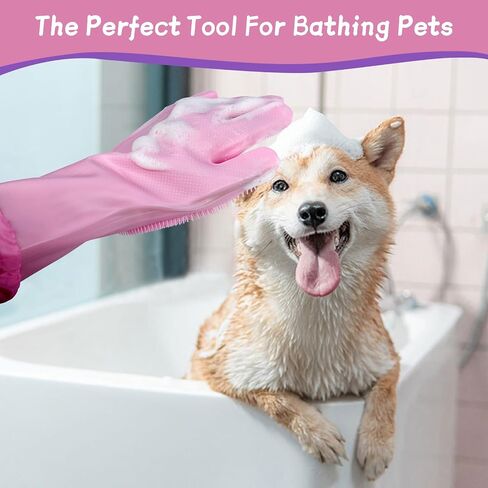 2-in-1 Dog Washing Gloves with Finger Toothbrush - Silicone Pet Bathing Gloves for Gentle Cleaning, Massaging & Shedding - Perfect for Dogs and Cats - Comfortable and Multifunctional Design in Saudi Arabia