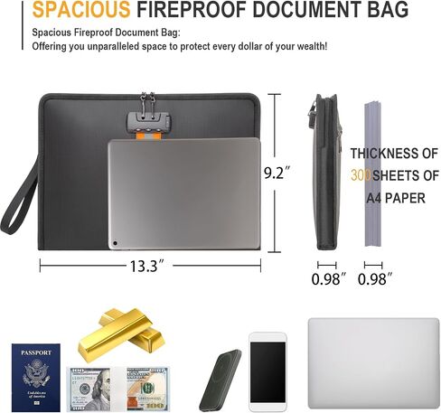 Fireproof Money Bag,Money Bag with Lock and Zipper,Safe Fireproof Waterproof,Suitable for Cash, Mobile Phones, Keys, Credit Cards in Saudi Arabia