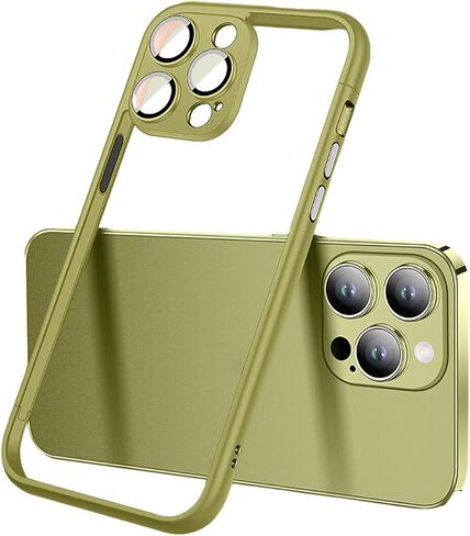 Losin Compatible with iPhone 15 Pro Max Bumper Case with Camera Lens Protector Minimalist Slim Thin Frameless Phone Case Borderless Shockproof Protective Cover for Women and Men, Orange in Kuwait