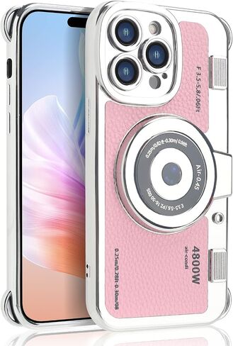 Losin متوافق مع iPhone 15 Pro Max Case مع حزام لطيف ثلاثي الأبعاد كاميرا الهاتف Case Handbag Plating Camera Pu Leather Phone Caseproof Proching for Women and Black ، Black in Kuwait