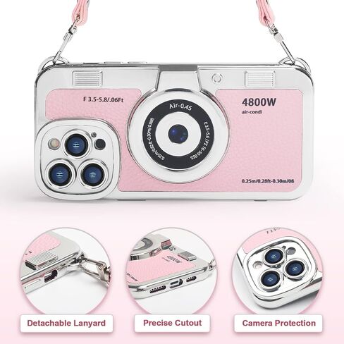 Losin متوافق مع iPhone 15 Pro Max Case مع حزام لطيف ثلاثي الأبعاد كاميرا الهاتف Case Handbag Plating Camera Pu Leather Phone Caseproof Proching for Women and Black ، Black in Kuwait