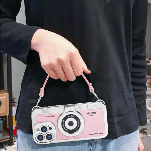 Losin متوافق مع iPhone 15 Pro Max Case مع حزام لطيف ثلاثي الأبعاد كاميرا الهاتف Case Handbag Plating Camera Pu Leather Phone Caseproof Proching for Women and Black ، Black in Kuwait