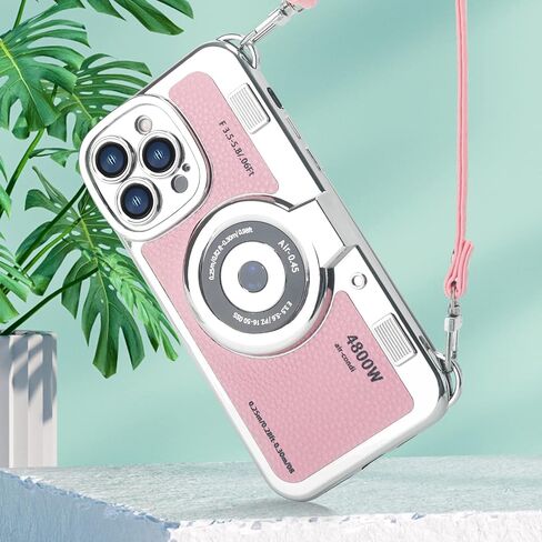 Losin متوافق مع iPhone 15 Pro Max Case مع حزام لطيف ثلاثي الأبعاد كاميرا الهاتف Case Handbag Plating Camera Pu Leather Phone Caseproof Proching for Women and Black ، Black in Kuwait