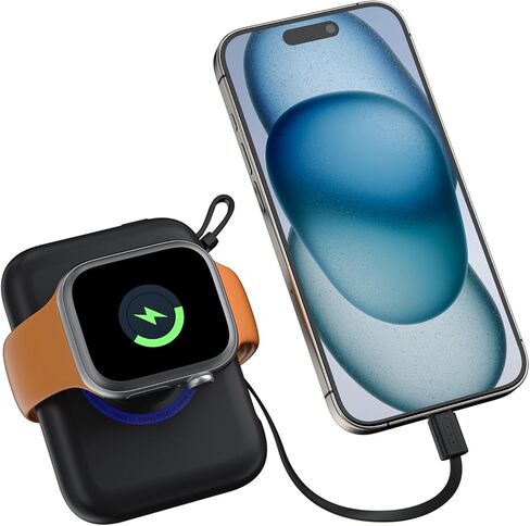 شاحن محمول DDUAN متوافق مع ساعة Apple، بنك طاقة لاسلكي للسفر بقدرة 5000 مللي أمبير مع كابل USB-C، متوافق مع iwatch 1 2 3 4 5 6 7 8 9 SE SE2 والهاتف 15/ سامسونج، أسود in Kuwait