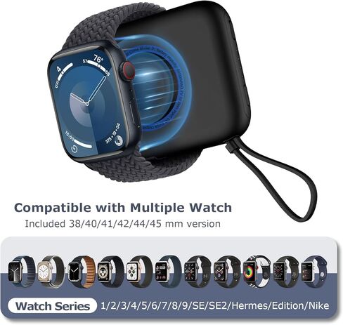 شاحن محمول DDUAN متوافق مع ساعة Apple، بنك طاقة لاسلكي للسفر بقدرة 5000 مللي أمبير مع كابل USB-C، متوافق مع iwatch 1 2 3 4 5 6 7 8 9 SE SE2 والهاتف 15/ سامسونج، أسود in Kuwait