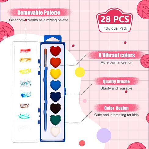 Yeaqee 36 Pack Watercolor Paint Set 8 Colors Washable Water Paint for Kids with Paintbrush Party Favors Art Watercolor for Adults School Classroom Party Gifts (Multicolor Box) in Saudi Arabia
