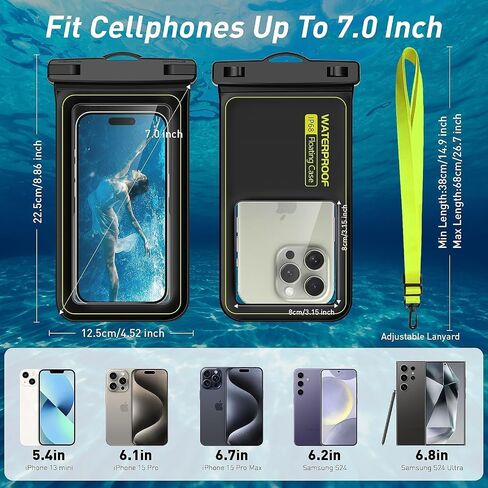 Marine IP68 Waterproof Phone Pouch, Floating Waterproof Phone Dry Bag Compatible with iPhone 15 Pro Max/ 14 Pro Max/ 13 Pro Max/ 12/ S24 Up to 7", Detachable Lanyard, 1 Pack- Green in Saudi Arabia