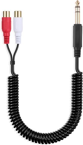 6.35mm to 2RCA Stereo Audio Cable 1/4 TRS Male to Dual RCA Male Splitter Cable Gold-Plated 1/4'' to 2RCA Audio Coiled Cable for Amplifiers Mixers Speakers 14 in/35cm in Saudi Arabia