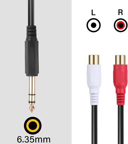 6.35mm to 2RCA Stereo Audio Cable 1/4 TRS Male to Dual RCA Male Splitter Cable Gold-Plated 1/4'' to 2RCA Audio Coiled Cable for Amplifiers Mixers Speakers 14 in/35cm in Saudi Arabia