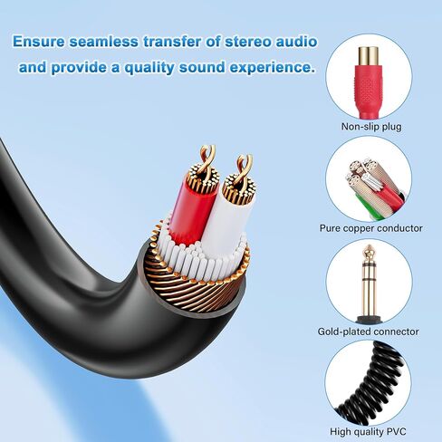 6.35mm to 2RCA Stereo Audio Cable 1/4 TRS Male to Dual RCA Male Splitter Cable Gold-Plated 1/4'' to 2RCA Audio Coiled Cable for Amplifiers Mixers Speakers 14 in/35cm in Saudi Arabia