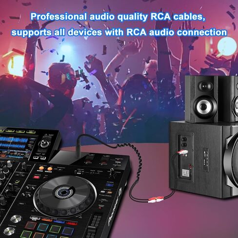 6.35mm to 2RCA Stereo Audio Cable 1/4 TRS Male to Dual RCA Male Splitter Cable Gold-Plated 1/4'' to 2RCA Audio Coiled Cable for Amplifiers Mixers Speakers 14 in/35cm in Saudi Arabia