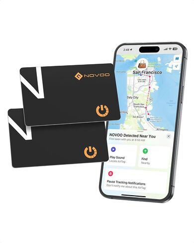 NOVOO SmartCard Wallet Tracker Card Air Tag - 1.6mm, 6-Year Battery, Apple Find My(iOS Only, Not Android Compatible), IP68 Waterproof, Smart Bluetooth Tracker Thin GPS Item Finder for Wallet, Luggage in Kuwait
