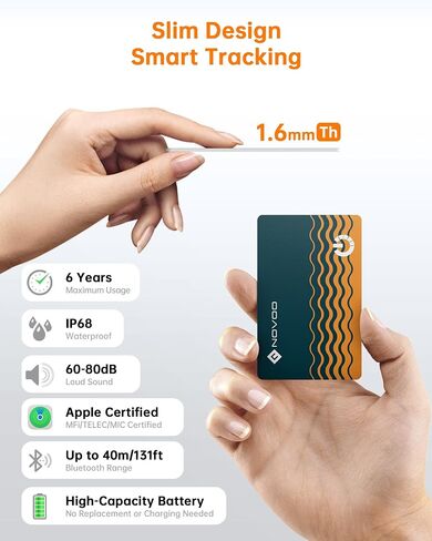 NOVOO SmartCard Wallet Tracker Card Air Tag - 1.6mm, 6-Year Battery, Apple Find My(iOS Only, Not Android Compatible), IP68 Waterproof, Smart Bluetooth Tracker Thin GPS Item Finder for Wallet, Luggage in Kuwait