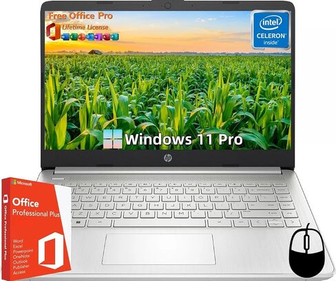 HP 14" Laptop for Student Business, with Office Lifetime License & Windows 11 Pro, Intel Dual-Core N4120, 16 GB RAM, 384 GB Storage(128GB eMMC+256GB Micro SD), Ultra Light, Webcam, WiFi, HDMI, Silver in Saudi Arabia