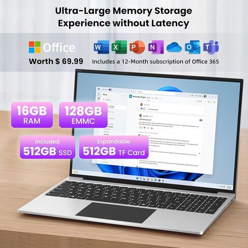 كمبيوتر محمول 16 بوصة ، معالج N95 4-core ، يصل إلى 3.4 جيجا هرتز ، ذاكرة الوصول العشوائي 16 جيجا بايت ، تخزين 640 جيجابايت ، عرض 1200 بكسل IPS ، جهاز كمبيوتر Windows 11 ، اشتراك Office 365 لمدة عام ، بطارية WiFi-6 ، 38WH. in Kuwait
