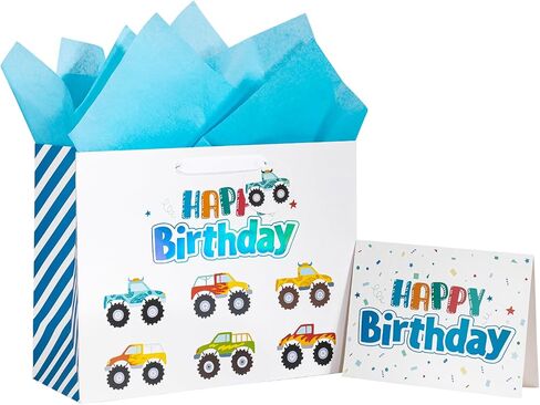 Loveinside Colorful Birthday Gift Bag, Balloons Pattern with HAPPY BIRTHDAY Text, Matching Tissue Paper, Greeting Card and Tag, Ideal for Kids' Birthday Gifts, 13" x 5" x 10", 1 Pcs in Saudi Arabia