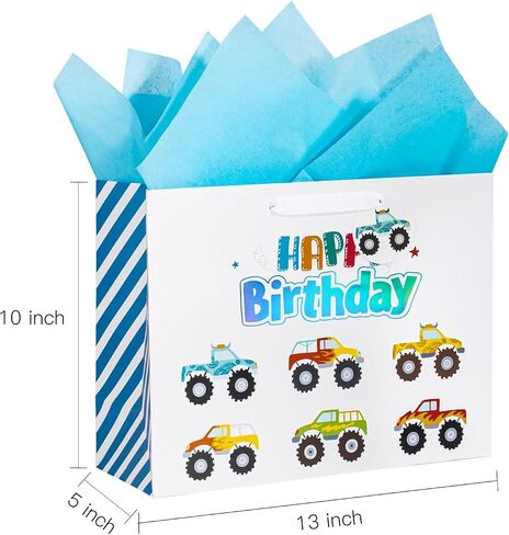 Loveinside Colorful Birthday Gift Bag, Balloons Pattern with HAPPY BIRTHDAY Text, Matching Tissue Paper, Greeting Card and Tag, Ideal for Kids' Birthday Gifts, 13" x 5" x 10", 1 Pcs in Saudi Arabia