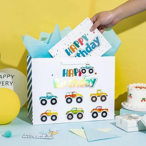 Loveinside Colorful Birthday Gift Bag, Balloons Pattern with HAPPY BIRTHDAY Text, Matching Tissue Paper, Greeting Card and Tag, Ideal for Kids' Birthday Gifts, 13" x 5" x 10", 1 Pcs in Saudi Arabia
