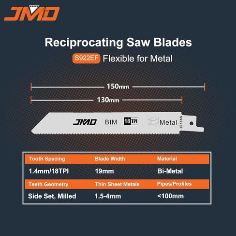 JMD 10-Piece S922BF Reciprocating Saw Blades Metal 14TPI Reciprocating Saw Blade Set for Cutting Metal 150mm BIM Sabre Saw Blades Compatible with Bosch Dewalt Makita etc in Kuwait