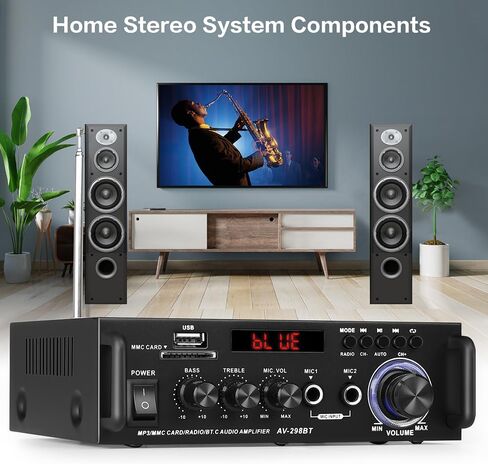 AV-302 Home Audio Amplifier Receivers with Bluetooth 5.0 Subwoofer Amplifier 2.1 Channel 100W Power Home Theater Stereo Audio System with USB, COAXAL,Stereo Audio Amplifier Receivers in Saudi Arabia