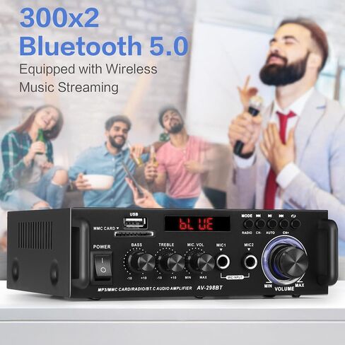 AV-302 Home Audio Amplifier Receivers with Bluetooth 5.0 Subwoofer Amplifier 2.1 Channel 100W Power Home Theater Stereo Audio System with USB, COAXAL,Stereo Audio Amplifier Receivers in Saudi Arabia