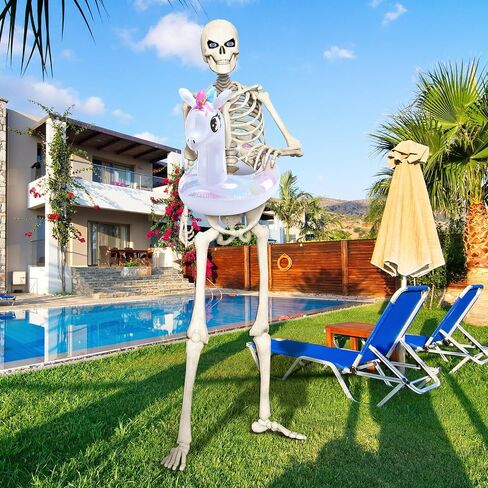 12 ft Skeleton Accessories Inflatable Swim Ring Skeleton Summer Outfit Set Giant Sized Skeleton Pool Floats for 12 ft Skeleton Garden Lawn Outdoor Decor(Flamingo) in Saudi Arabia