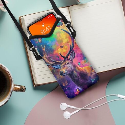 Cell Phone Bag for Women Men Soft Phone Protection Bag Phone Pouch Phone Holster Bag Fits Most of Smartphones, Colorful Deer Butterfly Print in Saudi Arabia
