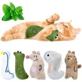 Catnip Toys for Indoor Cats, 5Ps Catnip Toys for Cats, Fluffy Catnip Toys for Chewing Playing, Interactive Kitten Toys, Catnip Filled Kitty Chew Teething Toys, Cat Chew Toys (Animal, 5 Pack)
