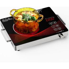 2200W Infrared Electric Hot Plate, Portable Single Burner Cooktop with Timer & Touch Control, Glass Ceramic Countertop Stove, 11 Heat Levels, Compact Non-Induction Cooker for All Cookware110V
