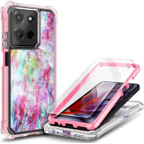 Designed for Motorola Moto G 2025 Phone Case with [Tempered Glass Screen Protector], 12FT Military Grade Drop Tested, Full-Body Protective Shockproof Bumper Case (Glitter Aqua/Purple)
