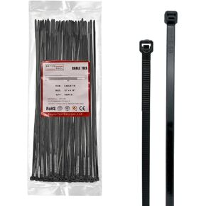 12 inch Black Nylon Zip Ties, 50lbs Tensile Strength, Multi-Purpose Self Locking Cable Ties, Heat Resistant, Erosion Controlled, Heavy Duty for Indoor and Outdoor Use (1000)
