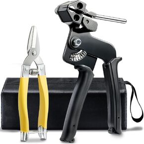 Stainless Steel Zip Tie Gun Kit with Industrial Scissors - Heavy Duty Metal Zip Ties Tensioner & Cutter Tool for Electrical, Used to Repair Outdoor Fences, Pipes, Chain Links, Garden Farm.