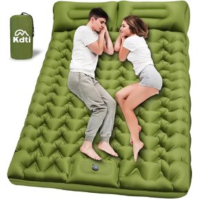 Double Inflatable Sleeping Pad for 2 Person - Ultralight Air Mattress with Built-in Foot Pump, Durable Waterproof Camping Pad for Couples, Backpacking, Hiking (Green)