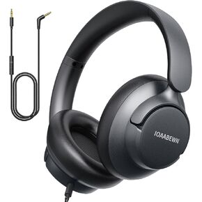 Headphones Wired, Over-Ear Wired Headphones with Mic, Lightweight & Foldable Design, 3.5mm Jack, 4.9ft Tangle-Free Nylon Cable for Smartphones, Laptops, & MP3 Players